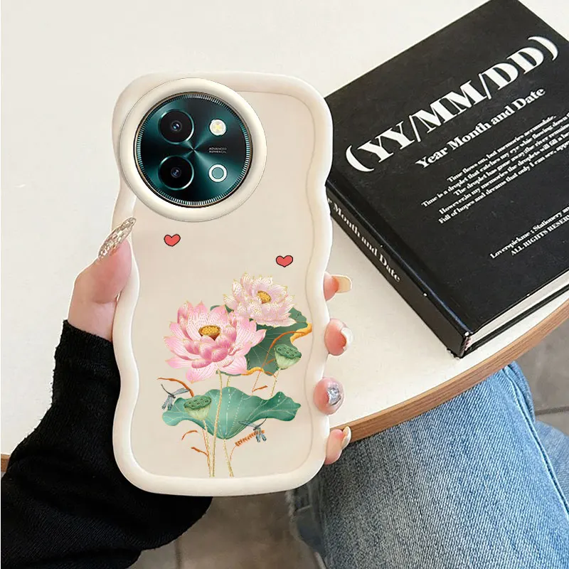 Water Lily Fashion Case For VIVO V25 V27 V27E V29 V29E V30 Y02 Y02S Y03 Y15S Y17S Y21 Y22S Y36 Y38 Y78 Y100 5G Soft Cover Shell