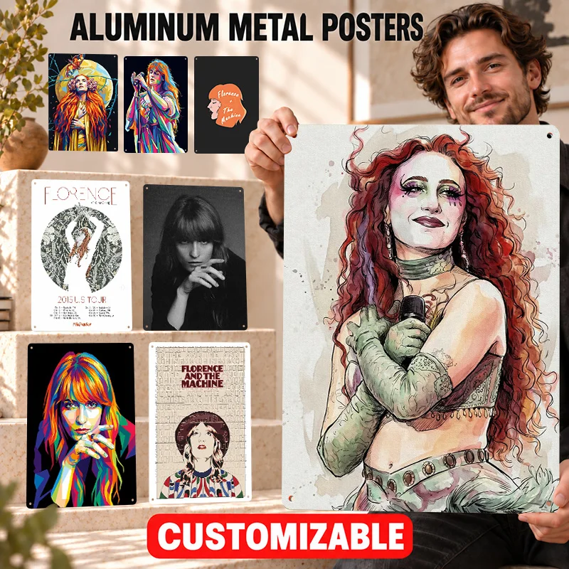 Florence Welch Textured Metal Posters Album Inspired Portrait Music Room Wall Art Personalized Aluminum Sign Guitar Lover Gift