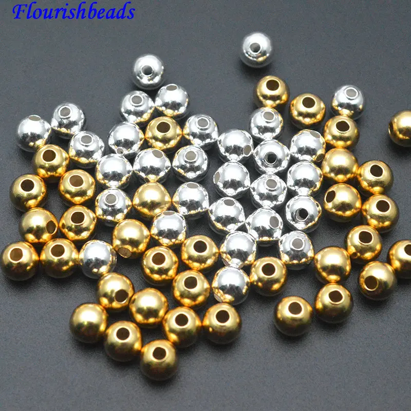 

50 шт. 4 мм круглые свободные бусины из стерлингового серебра 925 пробы золотого цвета