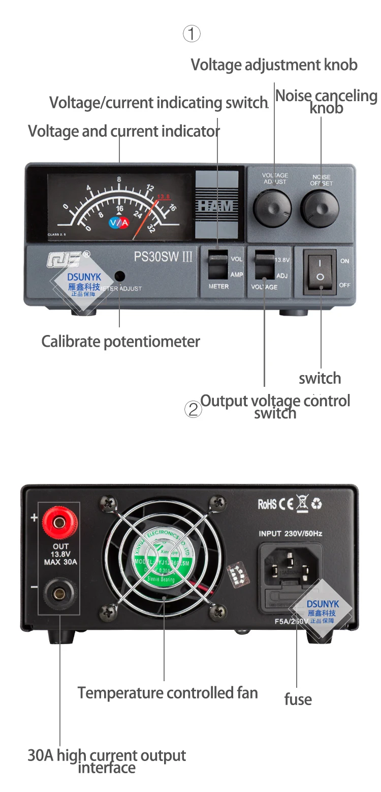 QJE PS30SWIII Walkie-talkie Base Station Regulator Switching Power Supply 13.8V 30A Fixed Output 9-15V Adjustable Output