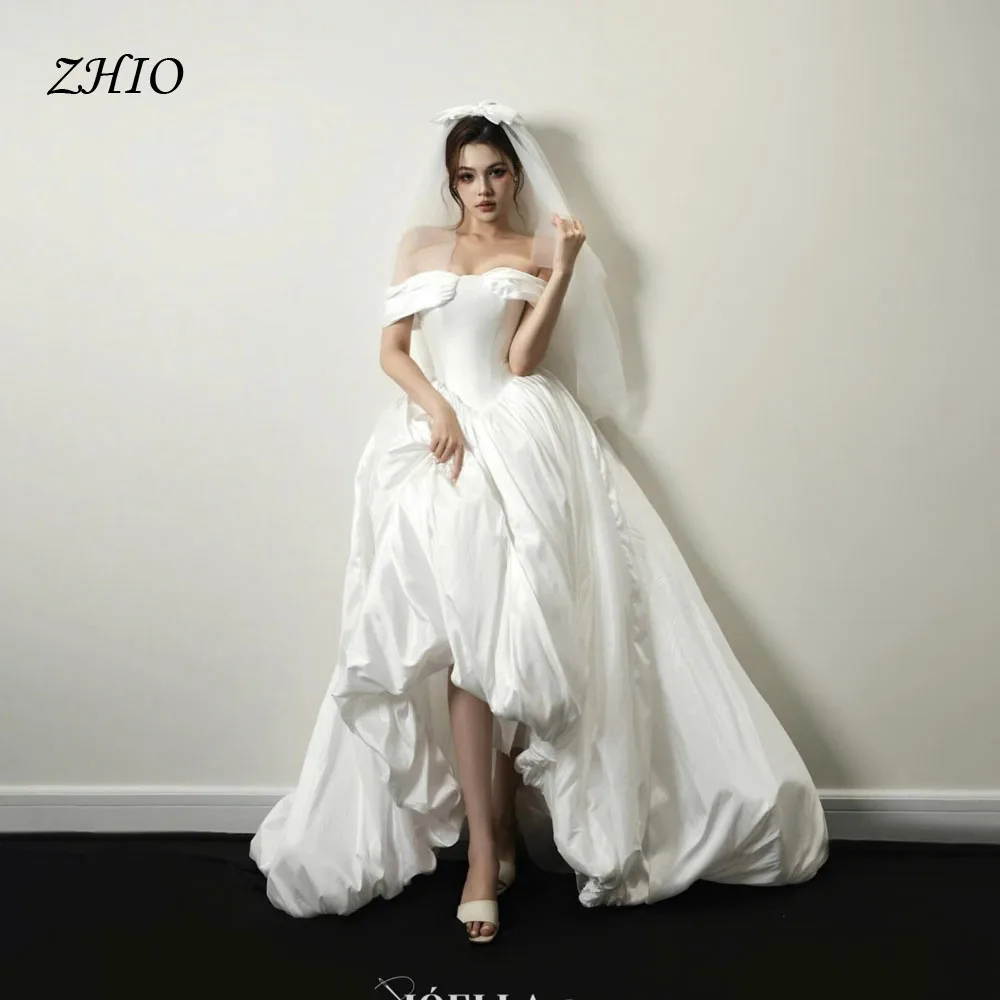 Zhi moderno marfim fora do ombro vestido de festa de casamento puff pêndulo vestido coreia sessão de fotos vestido de recepção de noiva personalizado