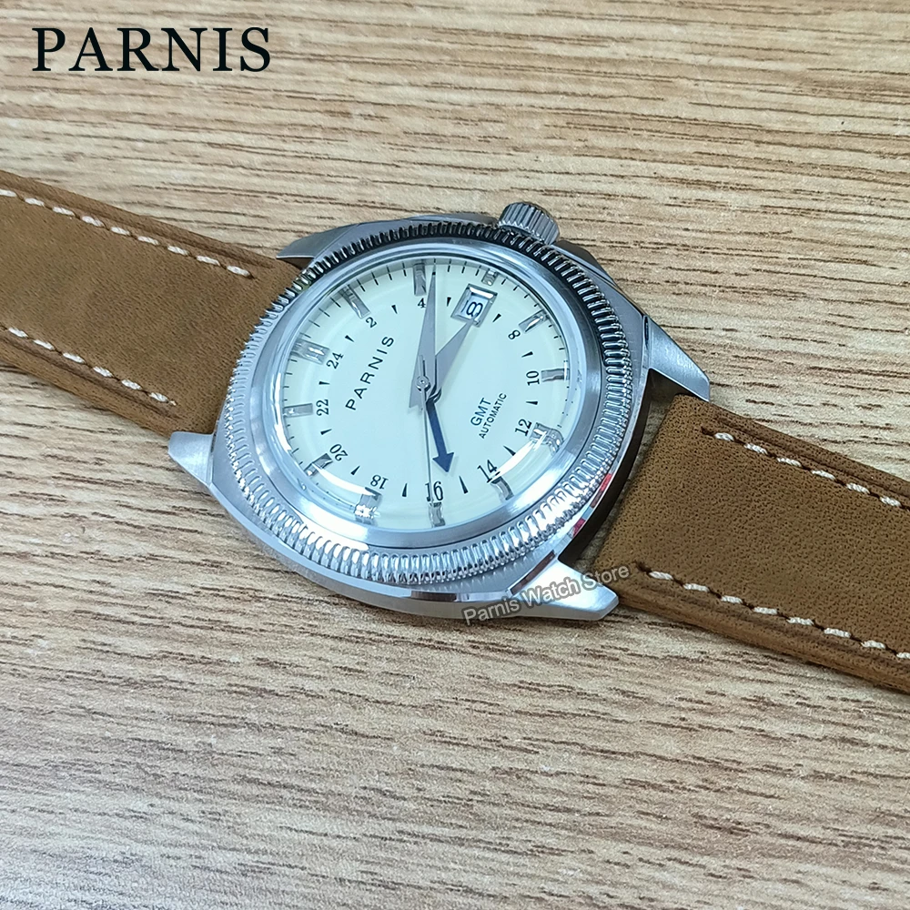 2024 New Parnis 41mm Sapphire Crystal Leather Strap NH35 NH34 Automatic Mechanical Men Watch Men\'s Waterproof Wristwatch