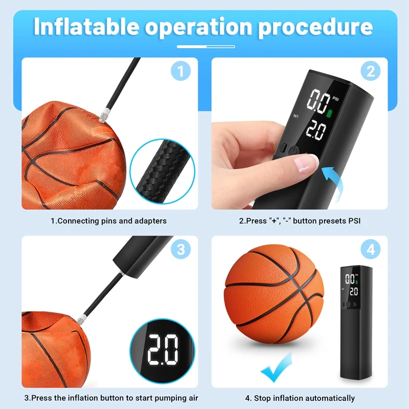 Bomba De Ar De Bola Elétrica Inteligente Portátil, Inflação Rápida, Medidor De Pressão Preciso, Display LCD Digital