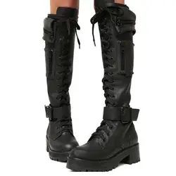 Winter Women Thigh High Boots Fashion Back White Long Knight Booties Ladies Thick Sole Shoes Women's low heeled thick soled boot