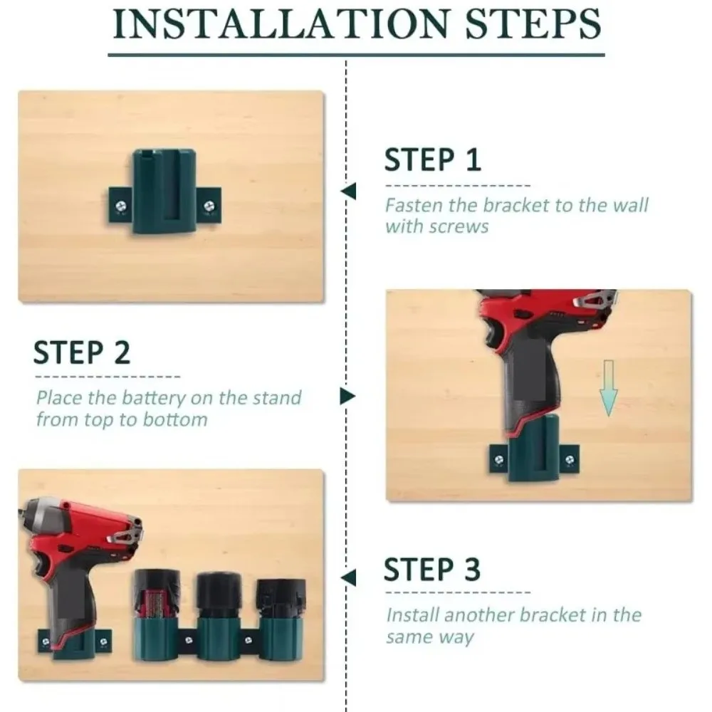 Wall Mounted Battery Holder Installation Base Fixed Bracket Battery Storage Holder Buckle System for Makita/ Milwaukee/ Bosch