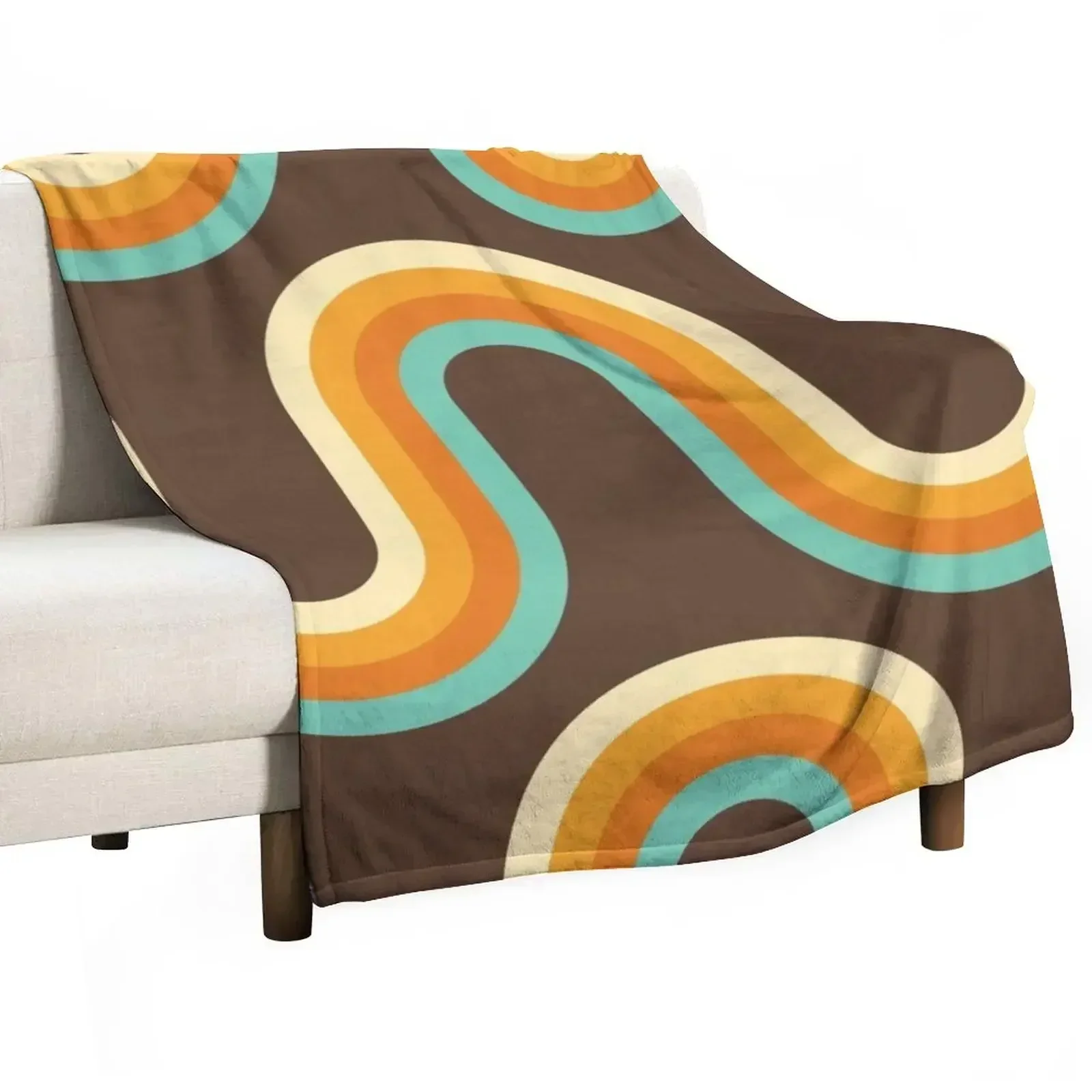 

70s Pattern Waves Brown Orange Teal Tones Pattern Throw Blanket Furry Camping Decorative Beds For Decorative Sofa Blankets