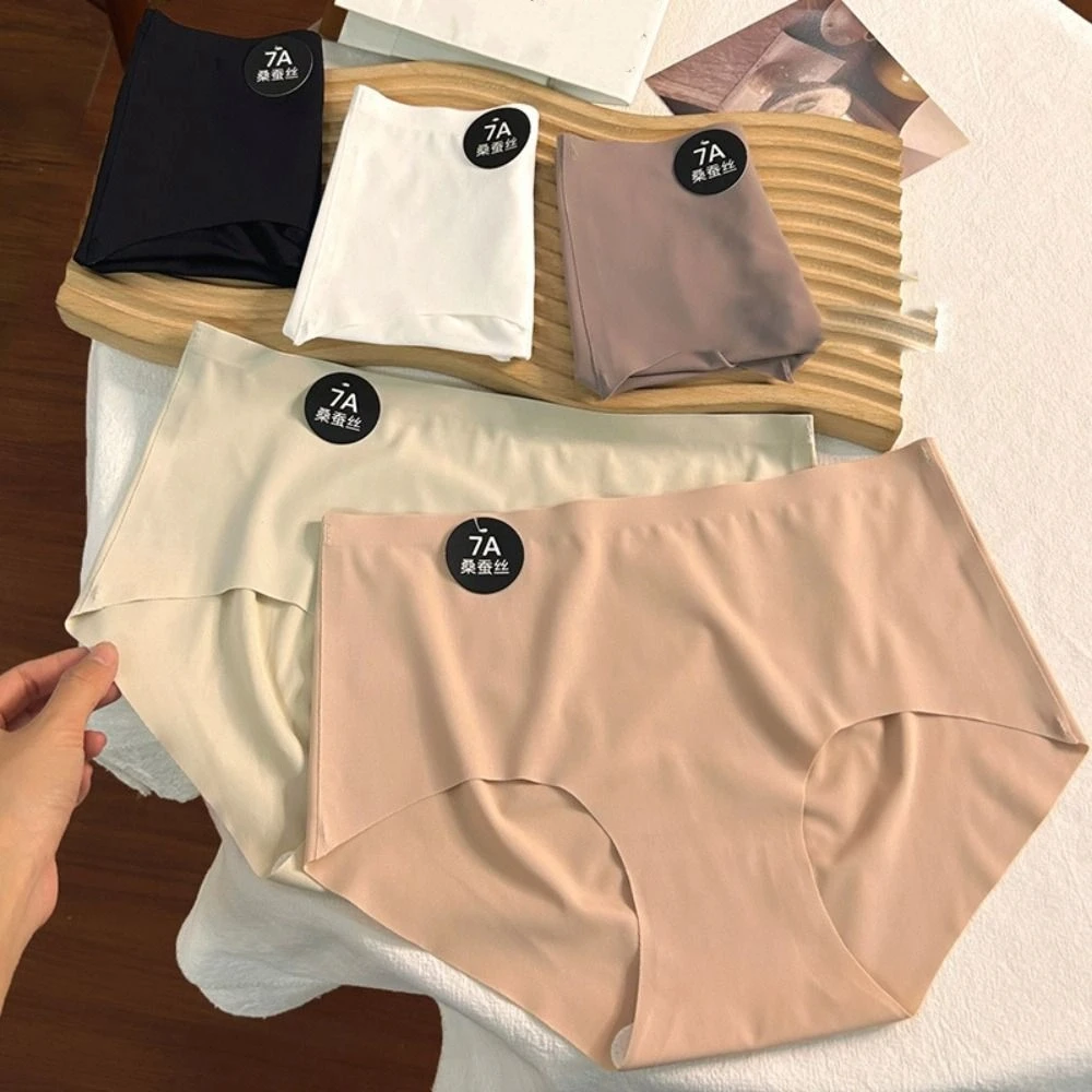 

6Pcs Sweet Mid Waist Ice Silk Panties Thin Underpants Seamless Briefs Cotton Crotch Lingerie Underwear for Women Girl