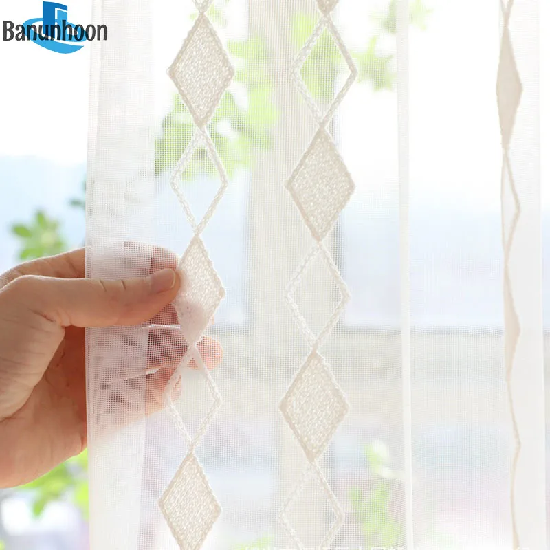 modern diamond embroidered white tulle curtians for bedroom living room balcony window treatment finished customization