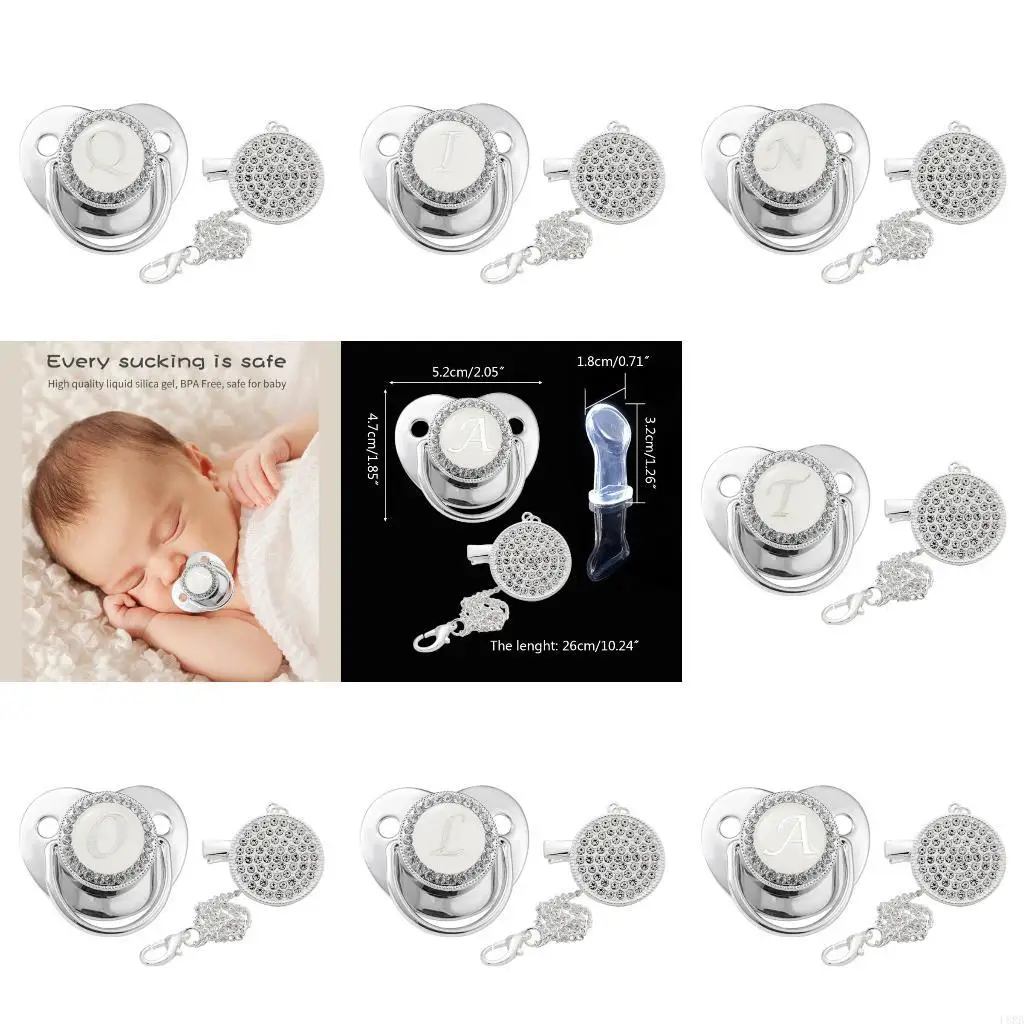 

Stones Pacifier Chain Set Attractive Baby Pacifier Chain with 26 Bright Letter Charm Pacifier Chain for Boy Girls L8RB
