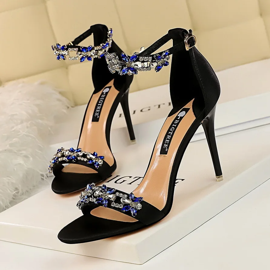 new pattern Style Sexy Banquet Women's Ladies Shoes Thin High Heels Satin Open Toe Rhinestone Slim Sandals women pumps