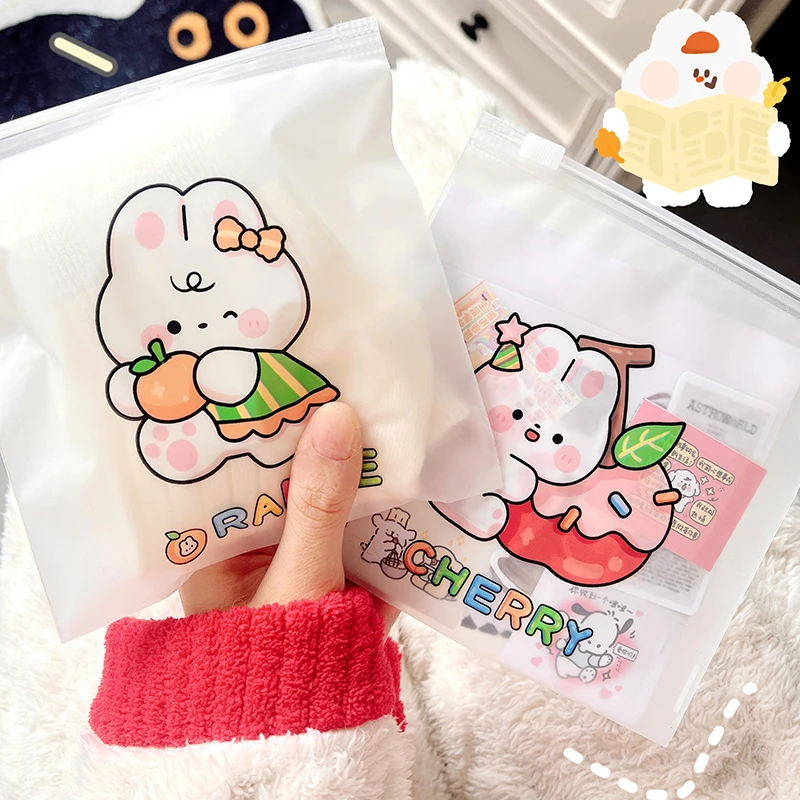 20/50/100pcs Zipper Storage Bag Cute Cartoon Pattern Printing Snack Cosmetics Storage Bag Frosted Self Sealing Packaging Bag