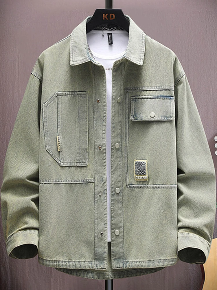 

Military een Workwear Jaet Men's Spring Autumn irt Sle Jaet Trendy Brand Teenage American Retro irt Pattern