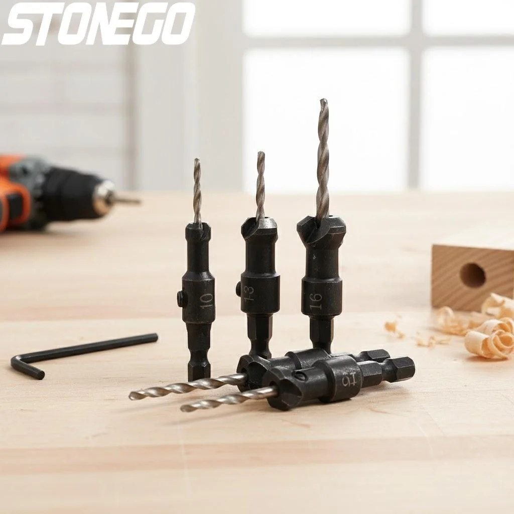 

4Pcs Hex Handle Countersink Drill Bit Set Woodworking Chamfering Screw Head Opening Tool High Speed Steel