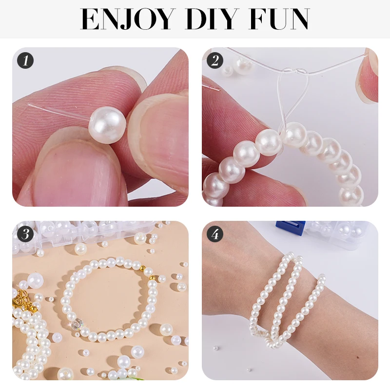 800 Stück, gemischte Größen, ABS-Perlen-Set mit Loch, Kunstperlen, runde, lose Perlen zum Basteln, für die Herstellung von Schmuck, Armbändern und Halsketten, zum Selbermachen. – Detail 5