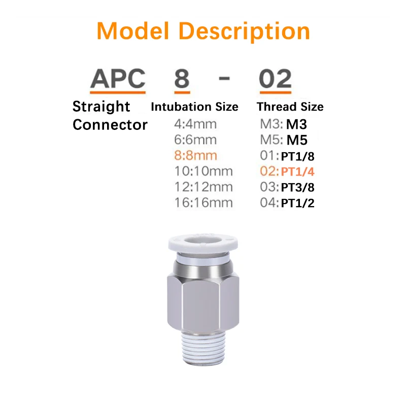 AIRTAC APC4 6 8 10 12 16-M5 01 02 03 04 Gerader Gewinde-Schnellverbinder APC Pneumatische Schnellkupplung – Detail 6