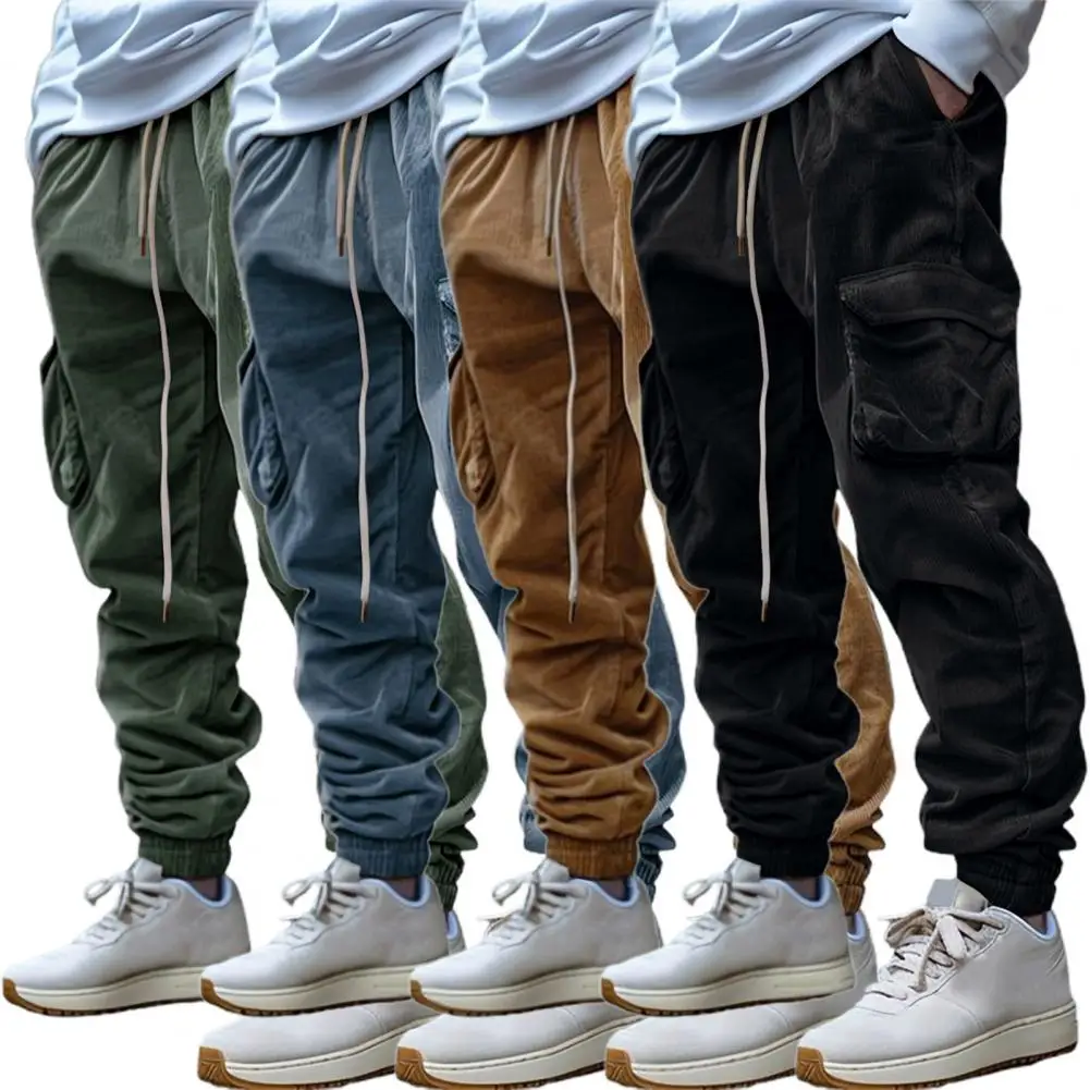

Men Casual Pants Corduroy Trousers Loose Fit Vintage Baggy Pants Straight Sweatpants Elastic Waist Drawstring Outdoor Streetwear