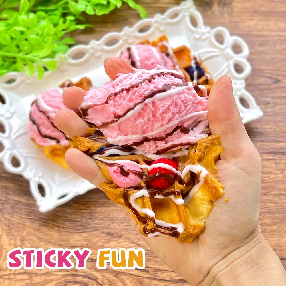 Ice Cream Waffle Food-grade Silicone Taba Squishy,Office Stress Relief Creamy Soft Handmade Squeeze Toy,Christmas Halloween Gift
