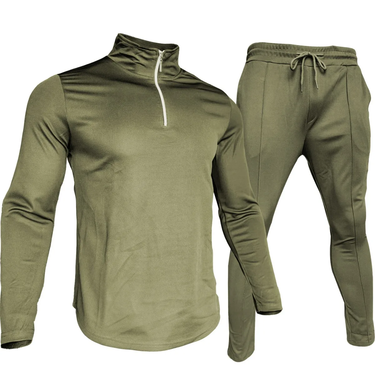 

Mens Long Sleeve Polo Suit Sports Half Zip Stand Collar Casual Fashion Streetwear 2 Piece Set