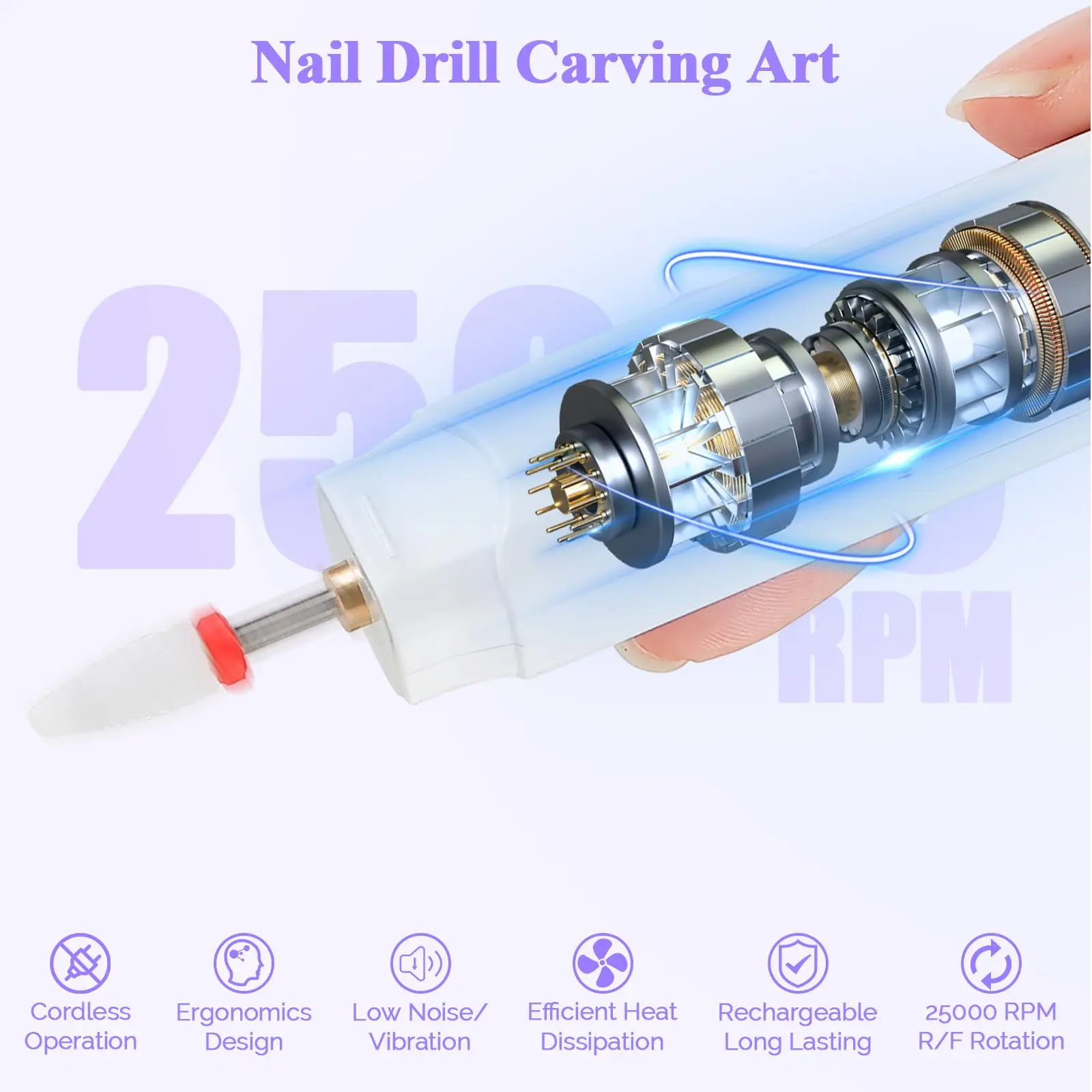 Electric nail grinder, nail polisher, portable nail polish pen, wireless polisher, small polishing pen