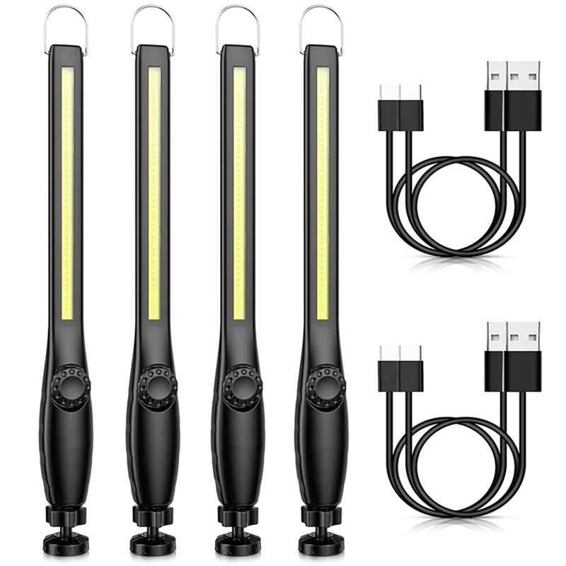 

4Pcs COB LED Flashlight Magnetic Work Light USB Rechargeable Torch Hook Lantern Inspection Light Camping Car Repair Lamp