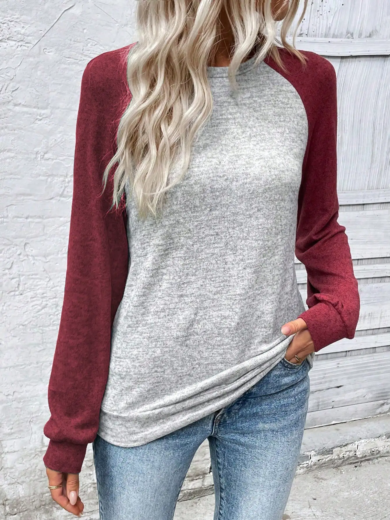 EMERY ROSE Felpa casual da donna a maniche lunghe con maniche raglan a contrasto di colore, girocollo, per l'autunno, per la laurea, per il ritorno a scuola