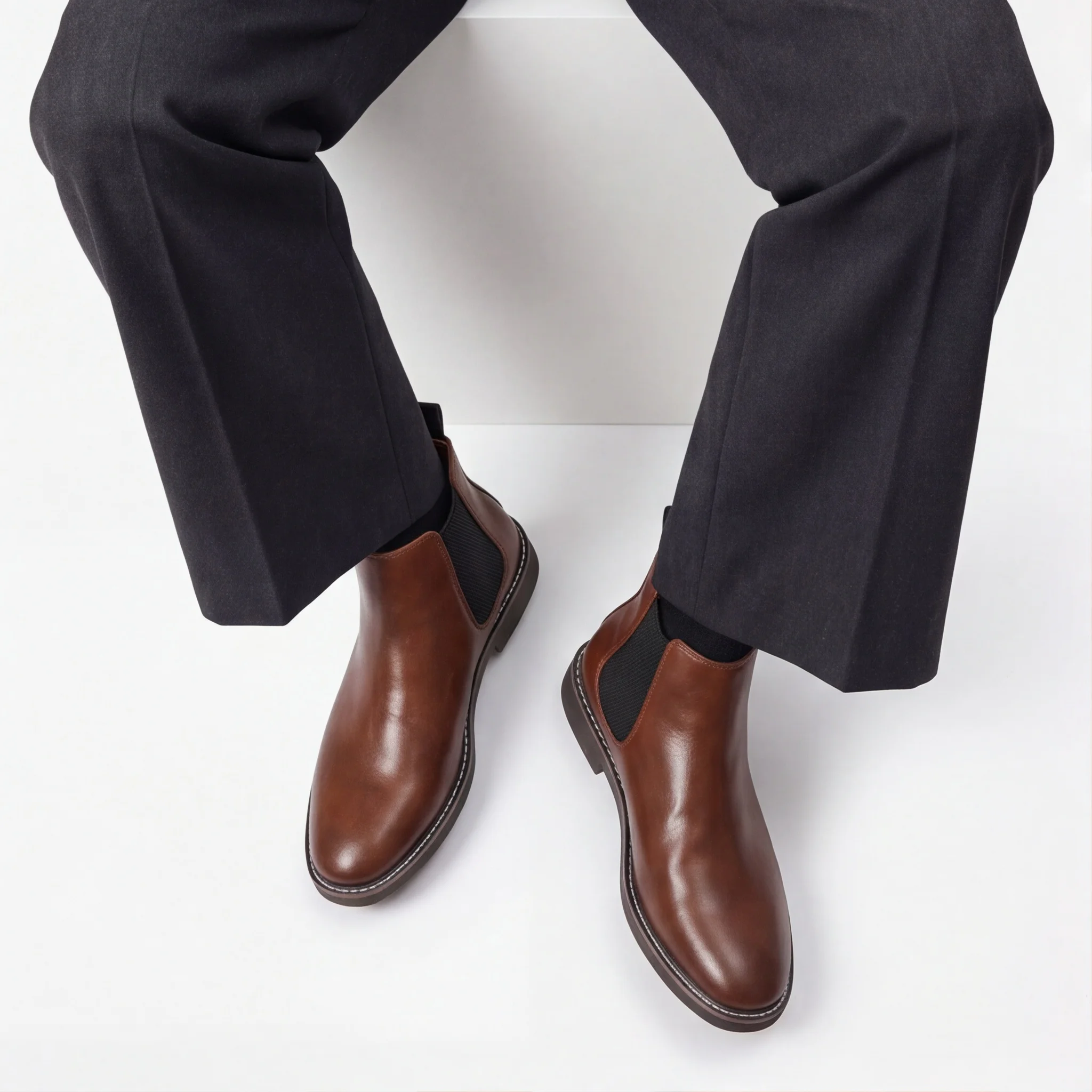 Chelsea Boots For Man Warm Brown Finish Men's Boots Elastic Side Boots For Man Stitched Sole Edge Ankle Height