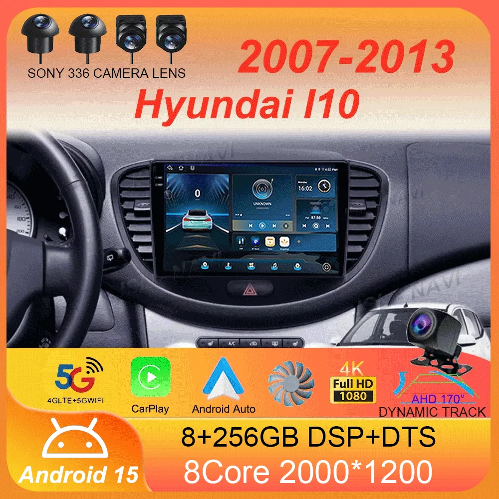 

Android 15 Carplay Auto Car Radio For Hyundai I10 2007 2008 2009 2010 2011 2012 2013 GPS Recorder Multimedia Player 4G+WiFi DSP