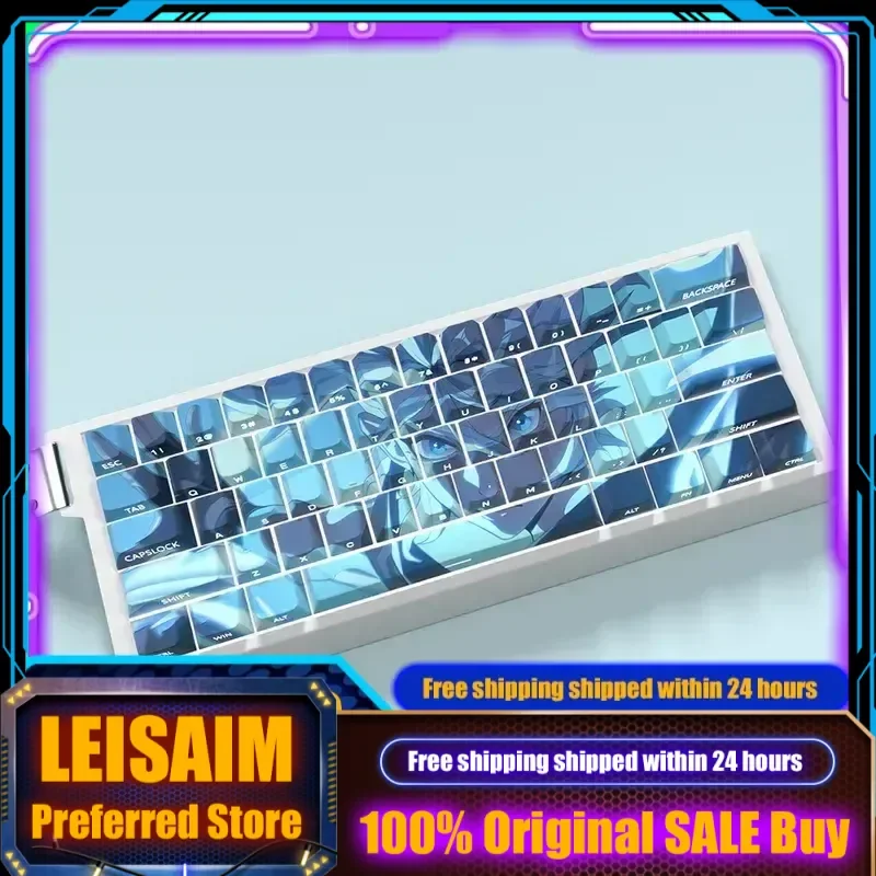 Set Keycap Anime untuk Keyboard Mekanik Tema Valorant Jett Profil Cherry PBT Ukiran Samping Kustom Transparan PC Gaming Hadiah