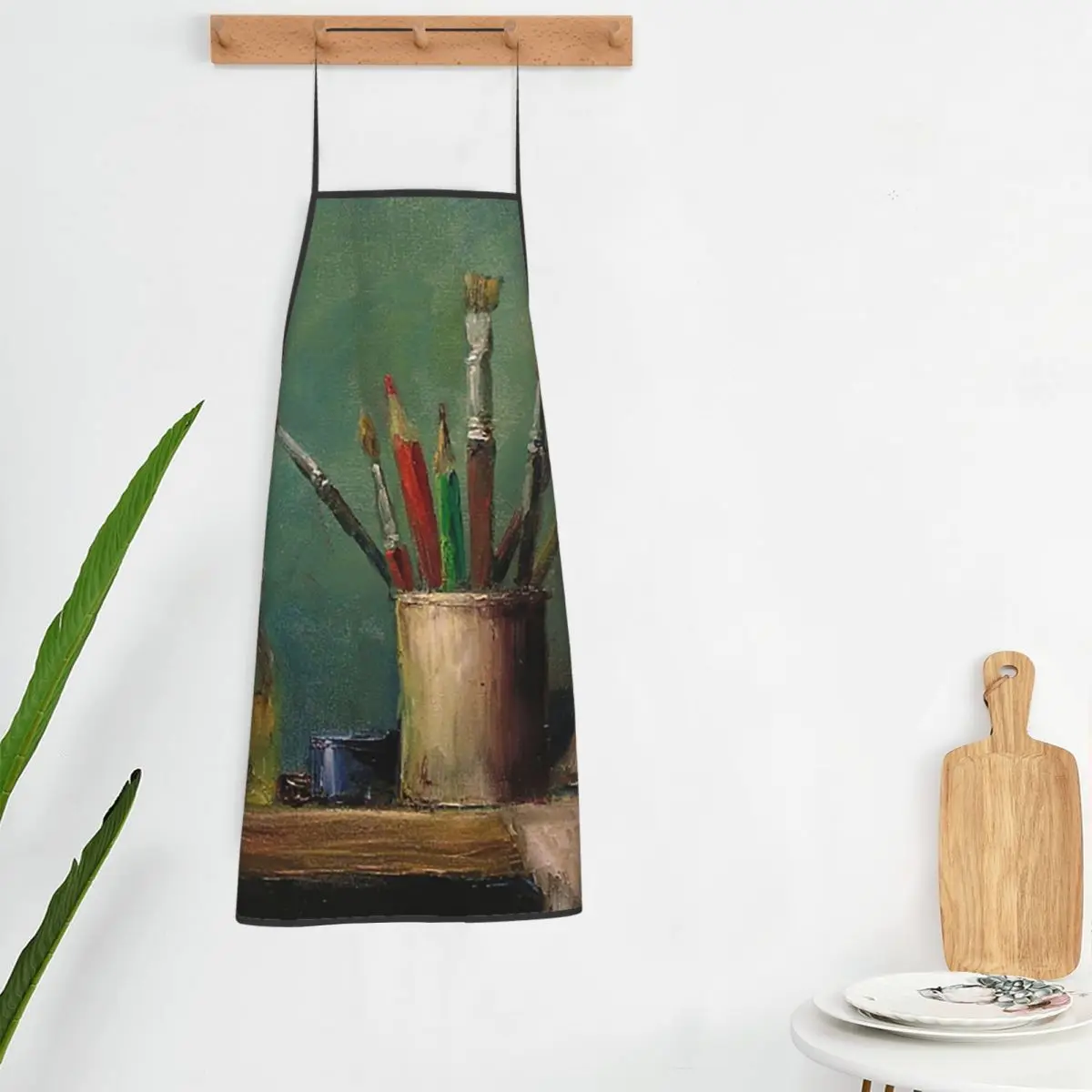 Artistic Paintbrush And Palette Print Apron Chef Cooking Baking Tablier Bib Kitchen Cleaning Pinafore for Women Men Painting