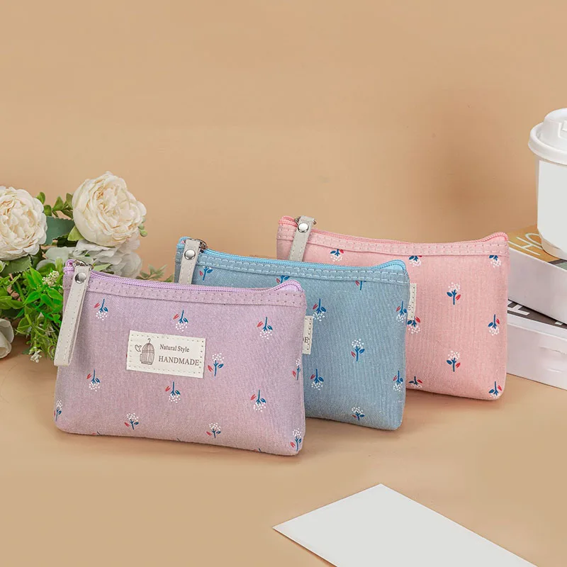 Letter Flower Print Canvas Women Makeup Bag Toiletries Organize Zipper Travel Wash Pouch Cosmetic Bag Female Make Up Bag