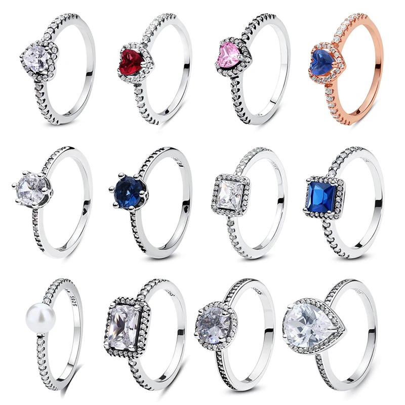 Original 925 Sterling Silver Rings For Women Love Heart Crown Engagement Wedding Pave CZ Ring Rose Gold Luxury Jewelry Gift