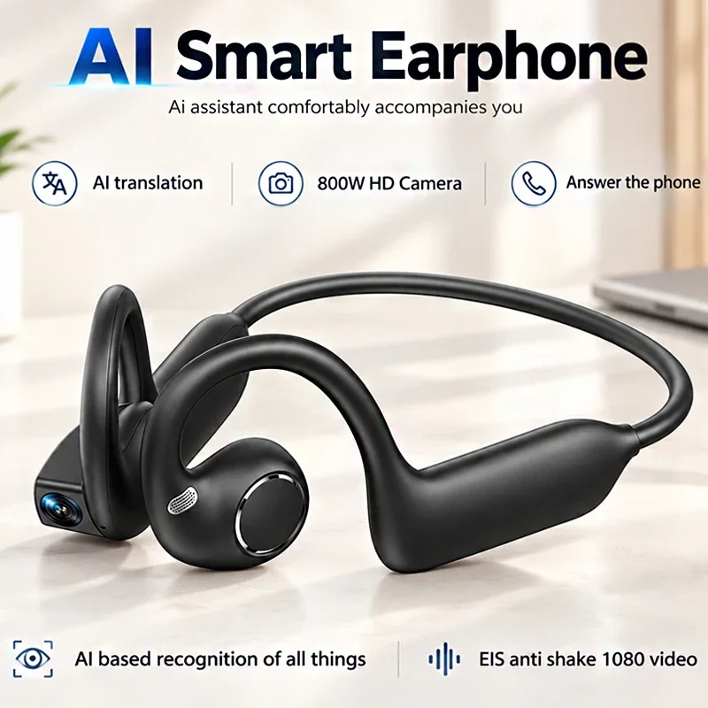 Open‑Ear AI Camera Wireless Bluetooth Headphones 800W Pixel 1080P Video EIS Stabilization AI Recognition AI Translation Earphone
