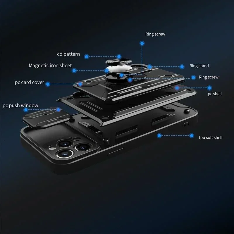 Luxe Shockproof Case For Xiaomi 13 Pro 12T 11T Pro Redmi Note 12 11 10 Pro Poco X4 M5 rotatie Metalen Ring Stand En Card Slot