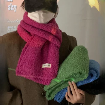 Bufanda coreana de terciopelo de peluche suave para mujer, bufanda cómoda y cálida de invierno, chal con etiqueta de Color sólido de alta calidad, silenciador de Cachemira para niñas