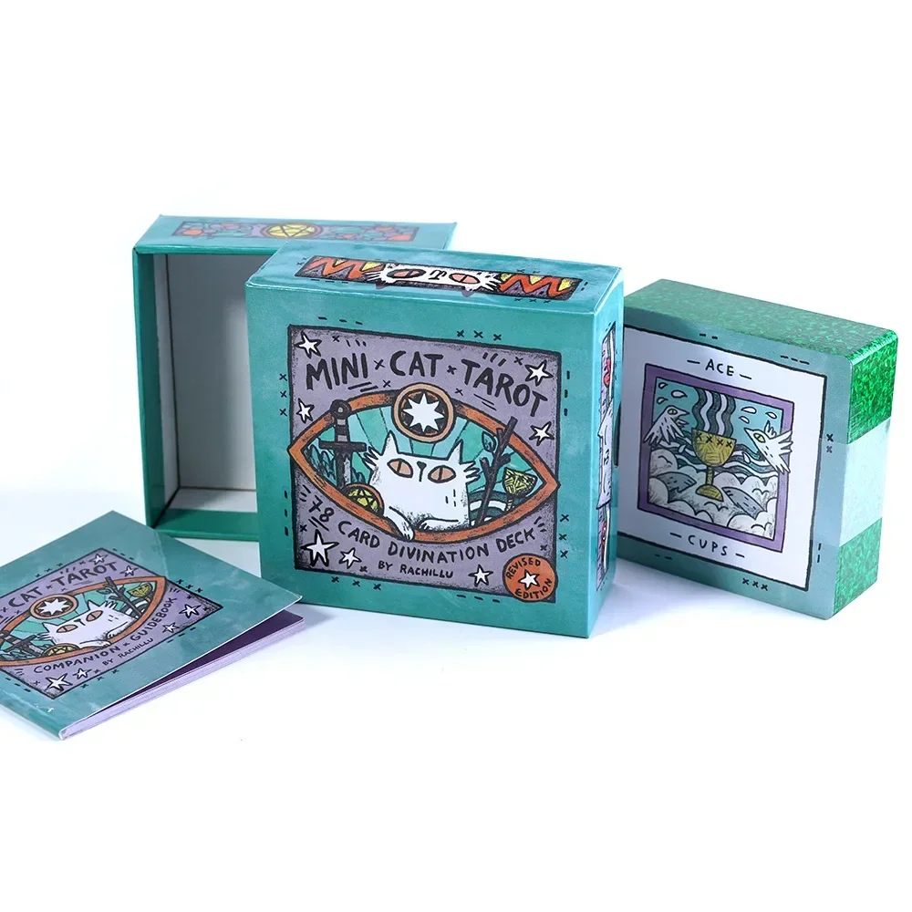 بطاقات تارو صغيرة على شكل قطة مكونة من 78 قطعة مقاس 1: 1، كتاب دليل حافة مذهبة، ألعاب لوحة التارو