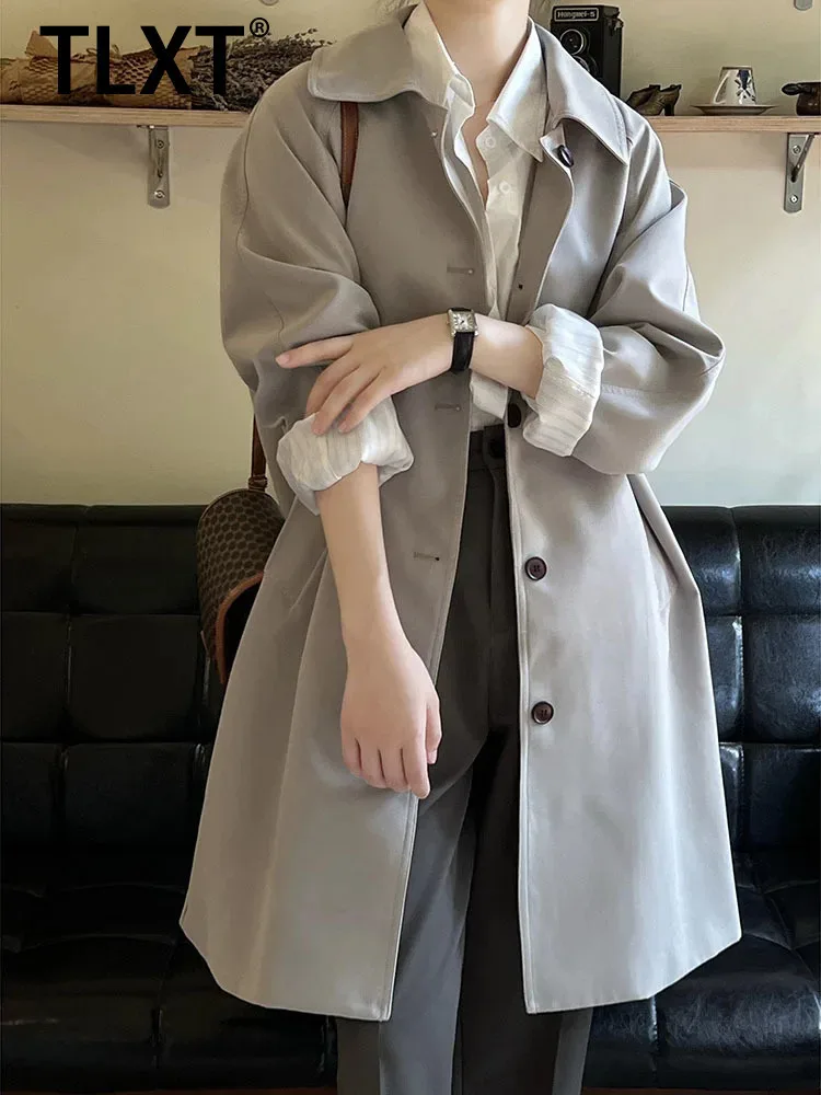 

TLXT элегантный женский повседневный плащ в корейском стиле с лацканами, однобортное свободное универсальное пальто средней длины, зима 202, новинка