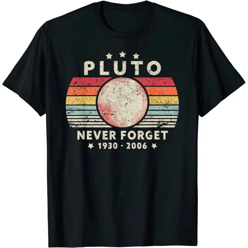 Cheavyweight streetwear anime   2024T Shirt Men Summer Tops Tees Male Never Forget Pluto Retro Style Funny Space Science 80030