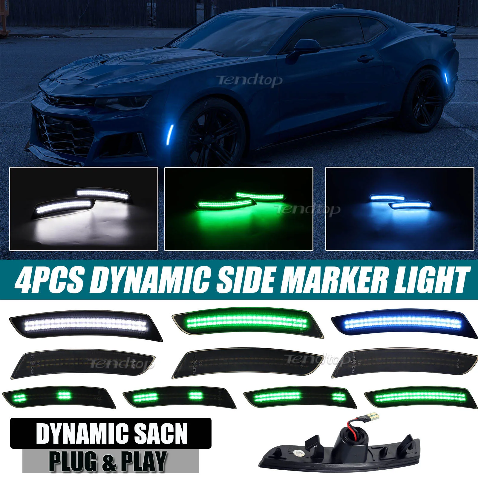 

4PCS Front Rear Fender Driving Lamps Car Dynamic LED Side Marker Lights For Chevrolet Camaro 2016 -2023 Chevy