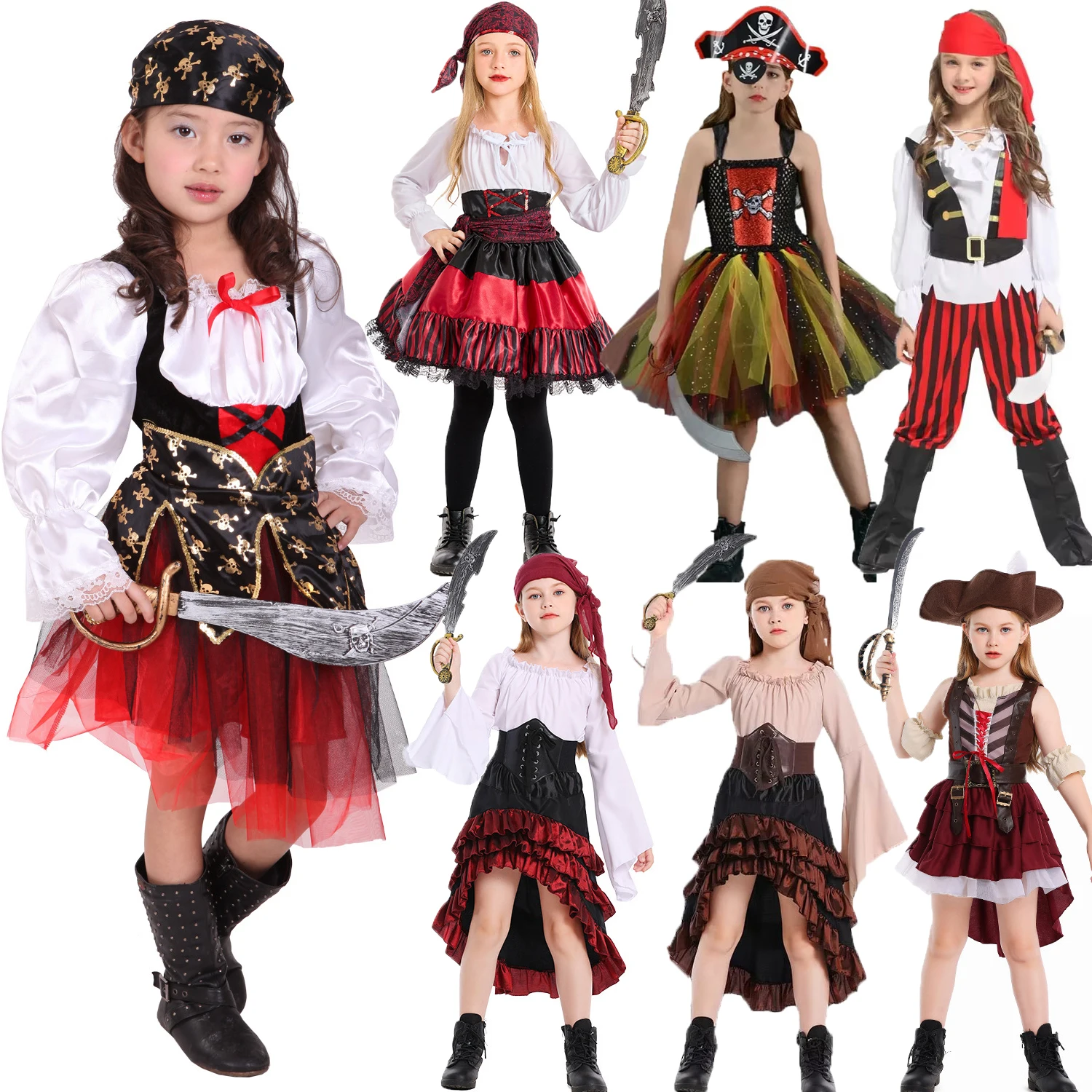 

Umorden Halloween Corsair Captain Pirate Costume for Girls Children Toddler Teens Purim Carnival Party Fancy Dress