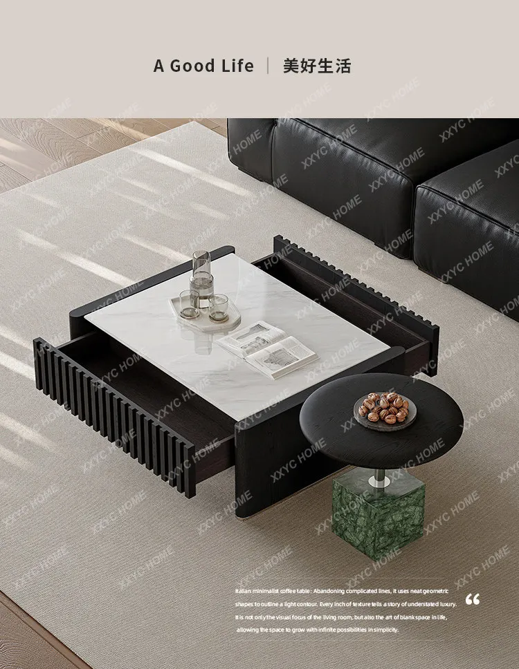 

minimalist solid wood coffee table designer living room microcrystalline stone square high-end villa round edge table