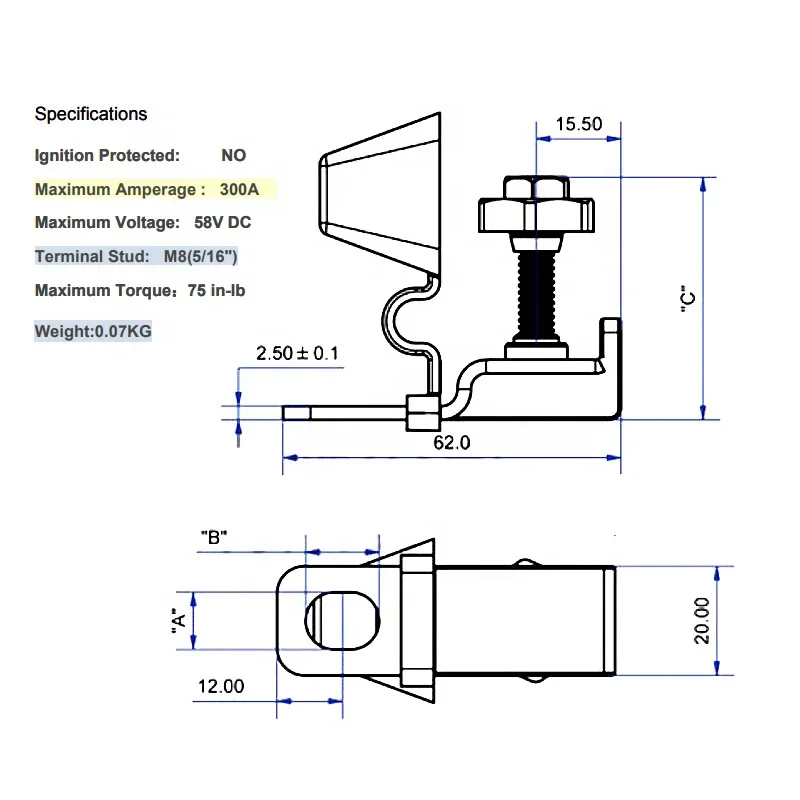 58V Crane Battery Ceramic Fuse MRBF 30A 40A 50A 60A 75A 80A 100A 150A 200A 250A 300A  High Current Terminal Mount Fuse Blocks