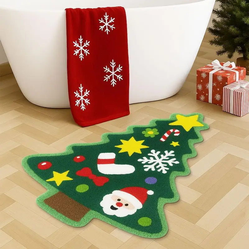 VIKAMA Christmas Tree Shape Rug Irregular Area Mat Non Slip For Bedroom Living Room Entryway Festive Holiday Home Decor