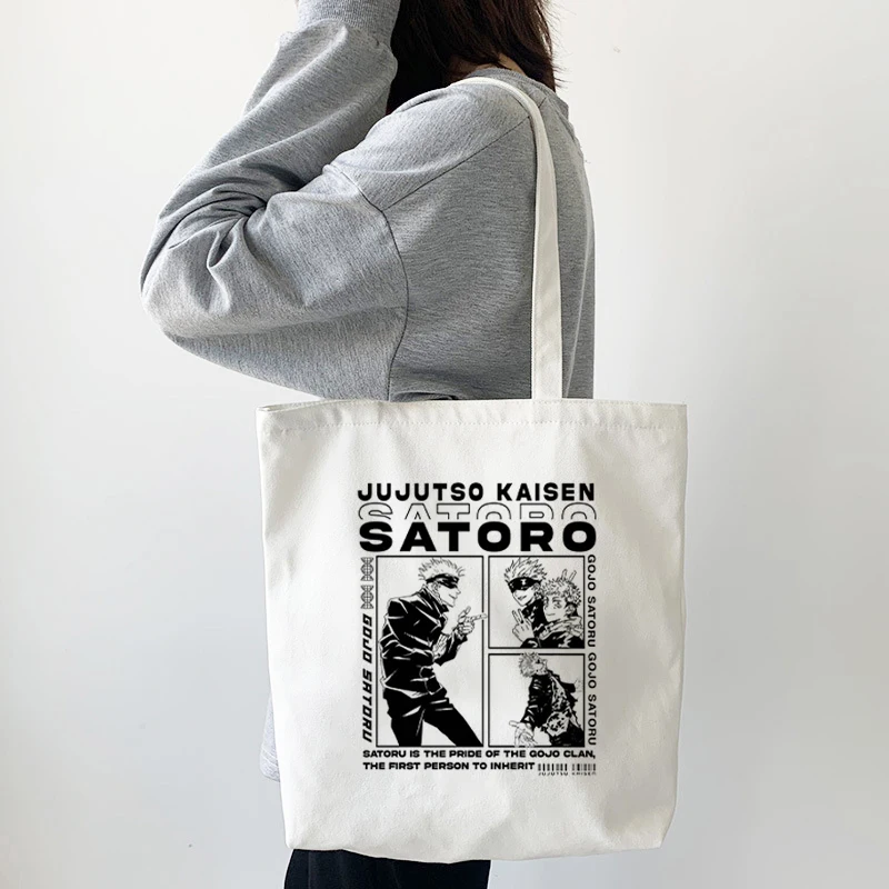 Jujutsu Kaisen Anime Print Women Shoulder Bag Harajuku Cute Tote Canvas Bag No Zipper Handbag High Capacity Shipping Shopper Bag