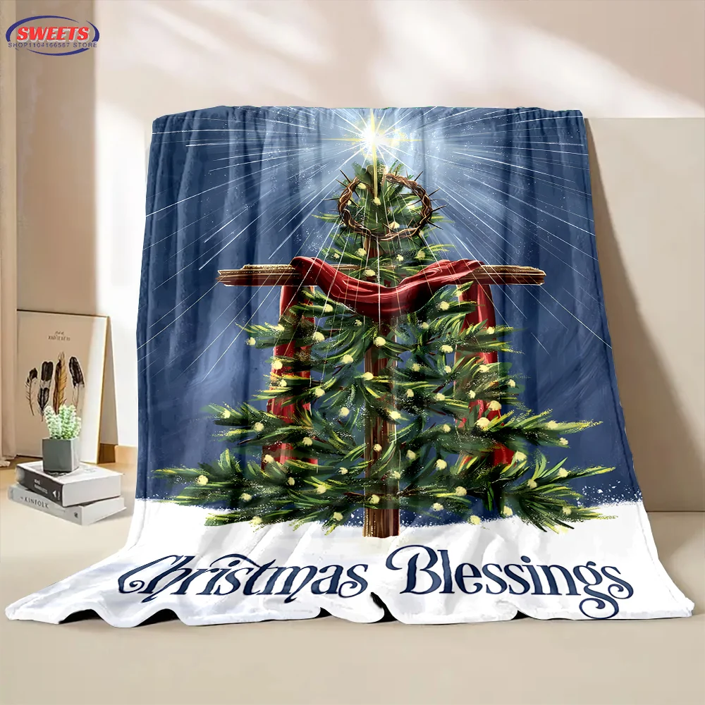 Jesus Christmas Blessings Blanket, Throw Blanket for Home Bedroom Bed Sofa Picnic Travel Office Rest Cover Blanket New Year Gift