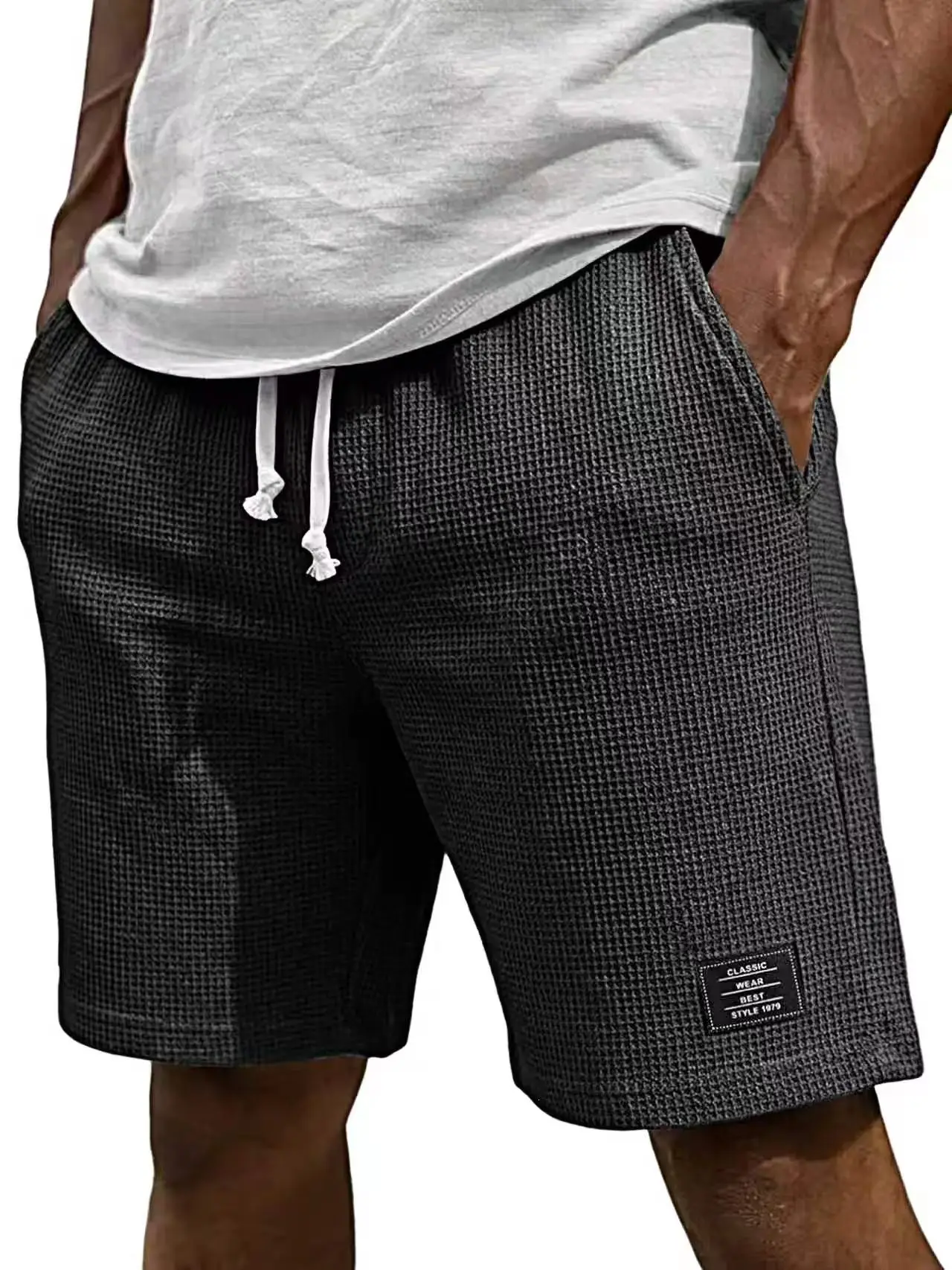 Sommerliche Herren-Shorts im Waffel-Stil, Business-Casual, neue koreanische Mode, mit Kordelzug, Baggy-Shorts, Fitness, atmungsaktiv, Streetwear, Gym, für Männer – Detail 8