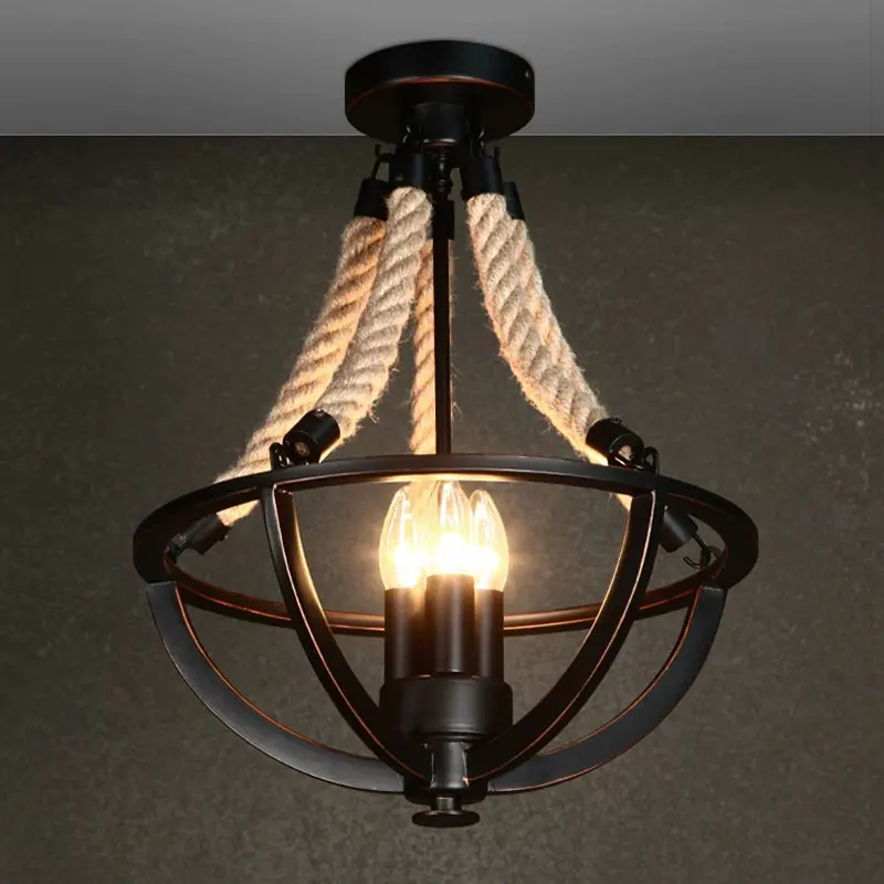 Vintage Retro Chandelier Restaurant Cafe Living Room Bar Clothing Milk Tea Salon Hotel Droplight Creative Hemp Rope Pendant Lamp