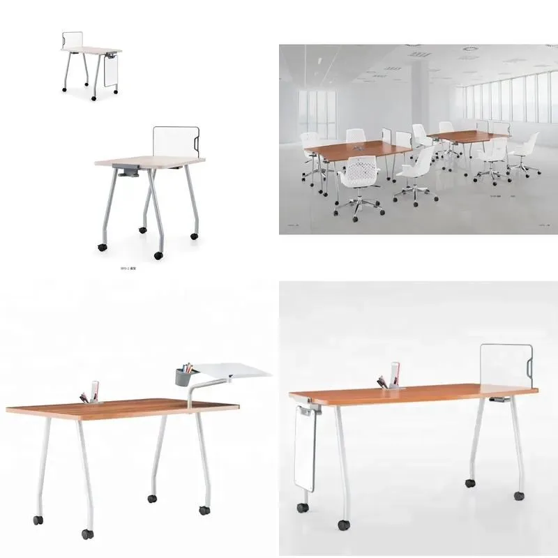 Modern Clamshell Folding Table with Wheels for Training Room University School Custom Color Popular Design Desk Furniture