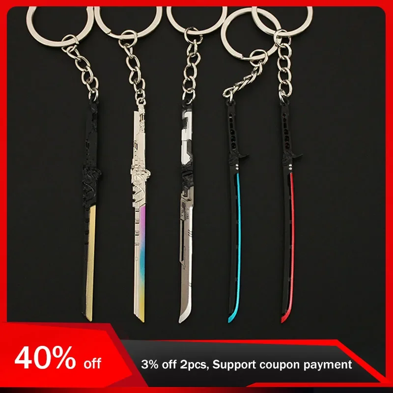 

9cm Cyberpunk Keychain Thermal Katana Cosplay Alloy Keyring Weapon Model Safety Accessories Pendant Children's Toys Gifts