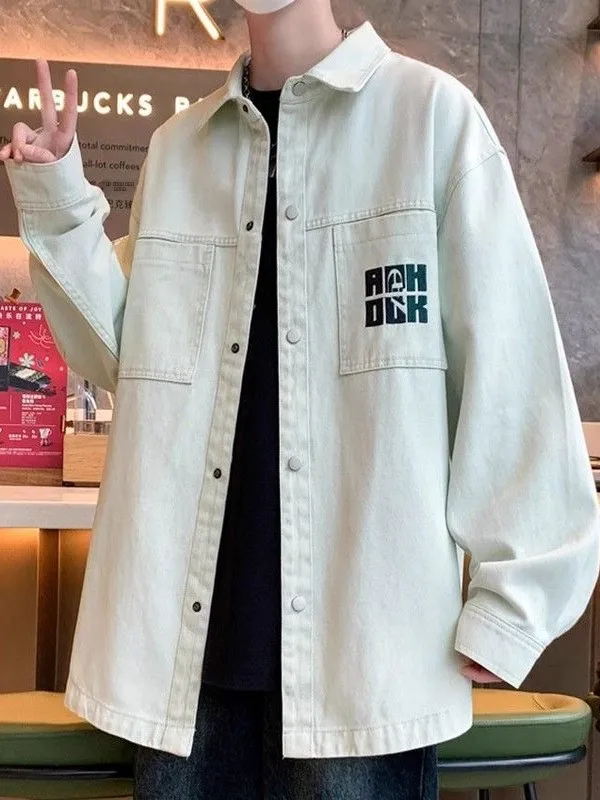 

Повседневная джинсовая куртка в американском ретро-стиле для мужчин, весна-осень, новая молодежная модель, свободный крой, длинный рукав, на одной пуговице