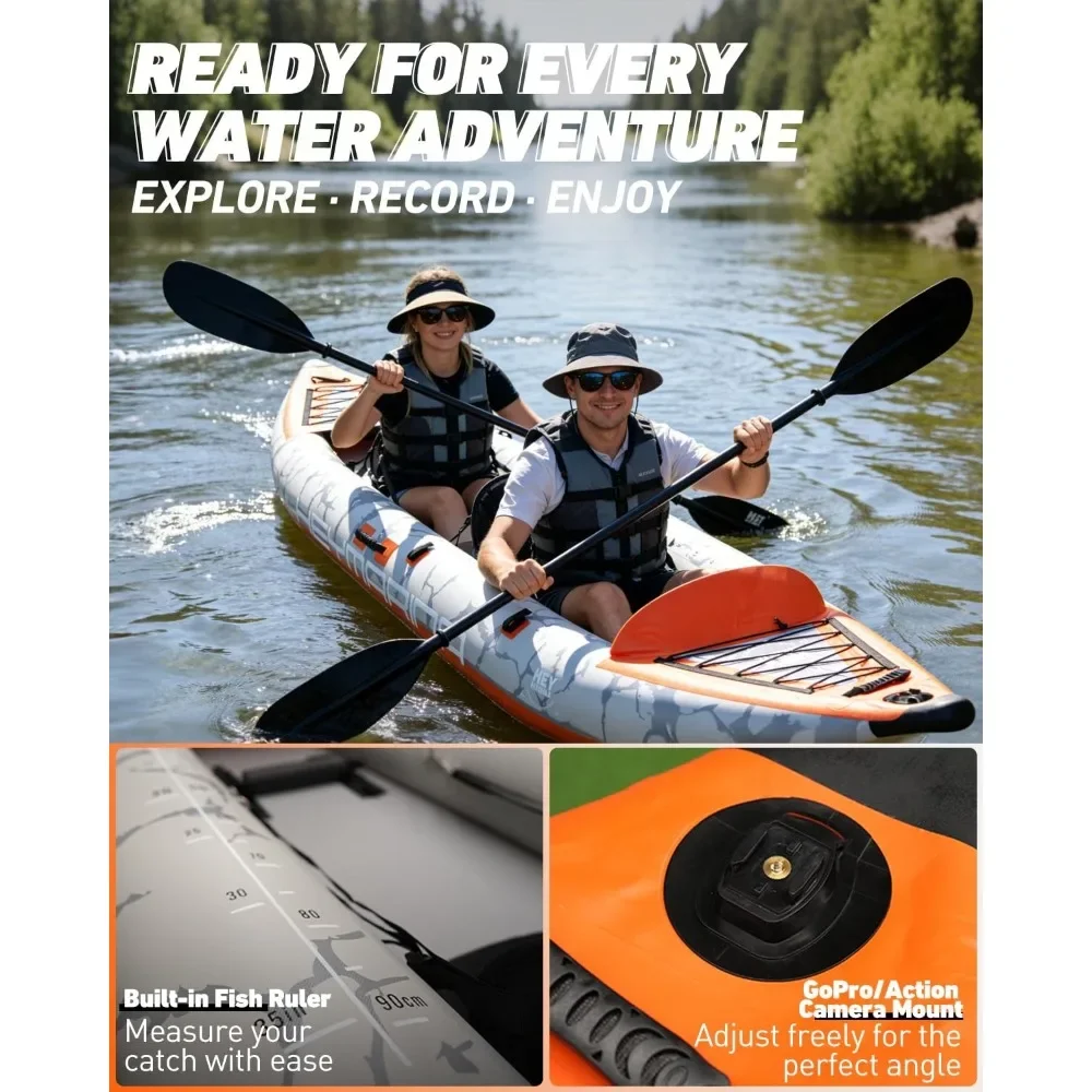Inflatable Tandem Fishing Kayak for 2 Adults, Portable Touring Canoe with Dual Floats & Drop-Stitch Floor, Custom